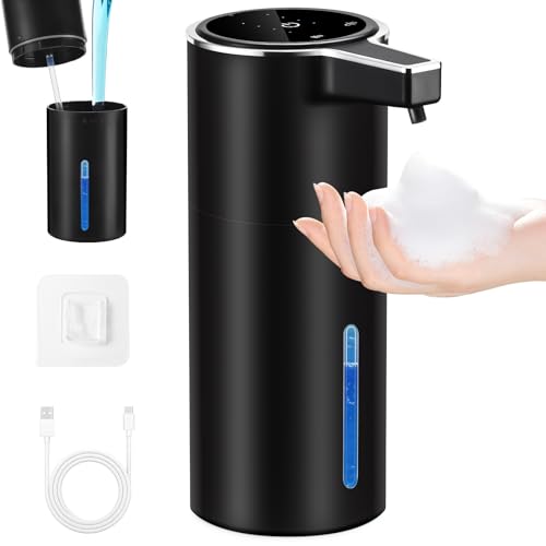 Seifenspender Automatisch 400ml, Berührungsloser Infrarot-Sensor, USB-aufladbar, wandmontierbar & tischgeeignet, IPX5 wasserdicht, 4 Stufen einstellbar für Bad,Küche,Büro,Hotel,Schule(Schaum,Schwarz) von FOLAI