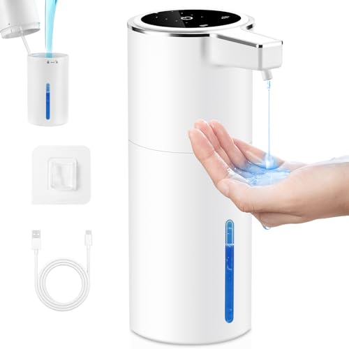 Seifenspender Automatisch,Wandbefestigung Berührungslos 400ml Elektrischer Seifenspender mit Sensor,USB Wiederaufladbar 1800-mAh-Akku für Bad,Küche,Büro (Flüssigkeit,Weiß) von FOLAI