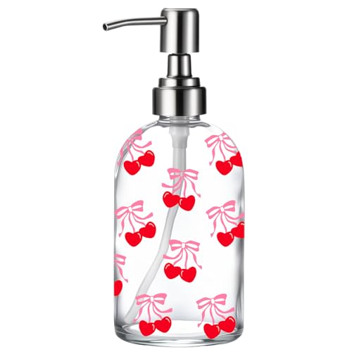 Seifenspender für Bad & Küche aus Glas mit 304 rostfreier Edelstahlpumpe，Soap Dispenser seifenspender Glas seifenspender küche soap Dispenser（Transparente Kirsche） von FOLAI