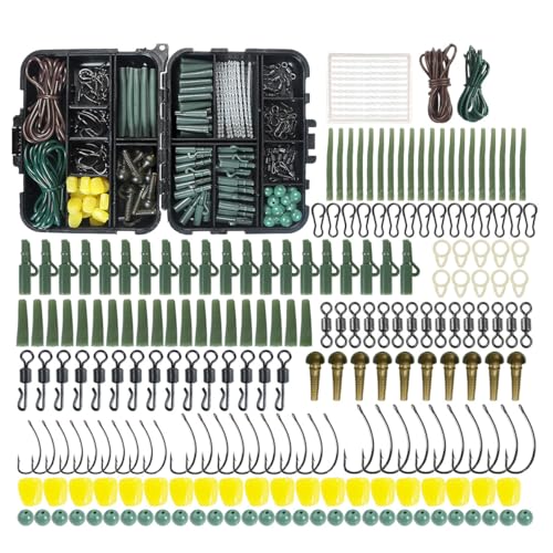 FOLANDO 307 Karpfenangeln Zubehör Angelzubehör Kit Angelhaken Sicherheitsclips Haken Angelschnur Perlen Boilie Stopps Mais mit Tackle Box von FOLANDO