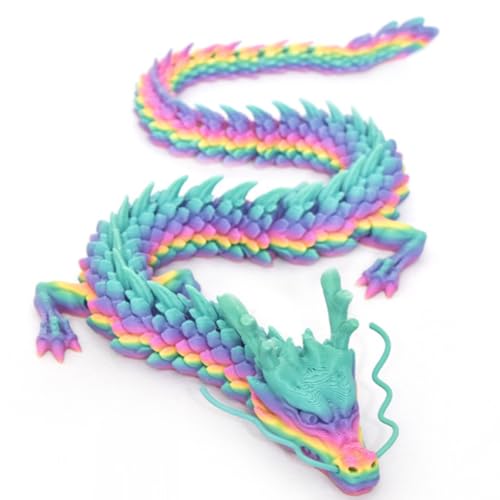 FOLANDO 3D-Gedruckter Drache, 45 cm Drachenfigur 3D Druck voll beweglich Flexible Gelenke, Drache Deko Heimdekoration Schreibtischdekoration Bürodeko Kristalldrache Geschenk (Regenbogenfarbe) von FOLANDO