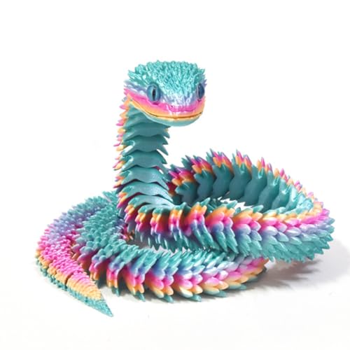 FOLANDO 3D-gedruckte Schlange, 40 cm Regenbogen-Schlange Figur voll bewegliche Schlange 3D-gedruckte Viper-Tier flexible Gelenke Wohnkultur Executive Schreibtisch Büro Dekor Kristall Drache Geschenk von FOLANDO