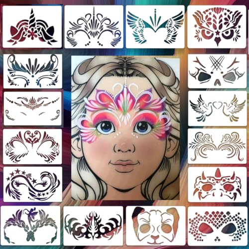 FOLANDO Gesichtsbemalungs-Schablonen, wiederverwendbar, 16 Stück, Gesichtsbemalungsschablonen für Kinder, Tier, Welpen, Fee, Schmetterling, Muster für Graffiti, Karneval, Weihnachten, Geburtstag, FOLANDO Gesichtsbemalungs-Schablonen, wiederverwendbar, 16 Stück, Gesichtsbemalungsschablonen für Kinder, Tier, Welpen, Fee, Schmetterling, Muster für Graffiti, Karneval, Weihnachten, Geburtstag, von FOLANDO