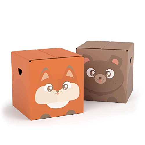 FOLDZILLA Kinderhocker Pappe 2er Set 29 x 29 x 29 cm – Papphocker Sitzhocker Falthocker Sitzwürfel Hocker Kinderzimmer – Happy Bär & Fuchs FOLDZILLA Kinderhocker Pappe 2er Set 29 x 29 x 29 cm – Papphocker Sitzhocker Falthocker Sitzwürfel Hocker Kinderzimmer – Happy Bär & Fuchs von FOLDZILLA