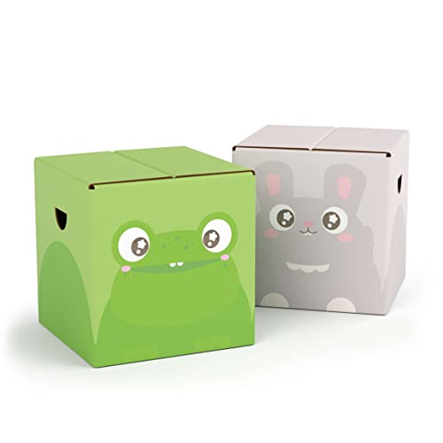 FOLDZILLA Kinderhocker Pappe 2er Set 29 x 29 x 29 cm – Papphocker Sitzhocker Falthocker Sitzwürfel Hocker Kinderzimmer – Happy Frosch & Hase FOLDZILLA Kinderhocker Pappe 2er Set 29 x 29 x 29 cm – Papphocker Sitzhocker Falthocker Sitzwürfel Hocker Kinderzimmer – Happy Frosch & Hase von FOLDZILLA