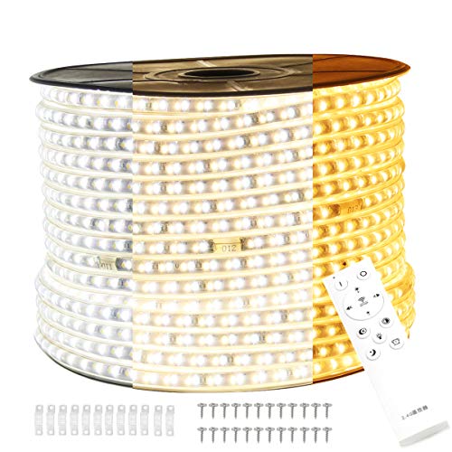 FOLGEMIR 10m 230V dimmbar LED Band ohne Flackern, Farbwechsel von Warmweiß/Kalt Weiß/Neutral Weiß, LED Strip mit 2.4G Wireless Fernbedienung, 120 Leds/m, Wasserdicht IP65 von FOLGEMIR