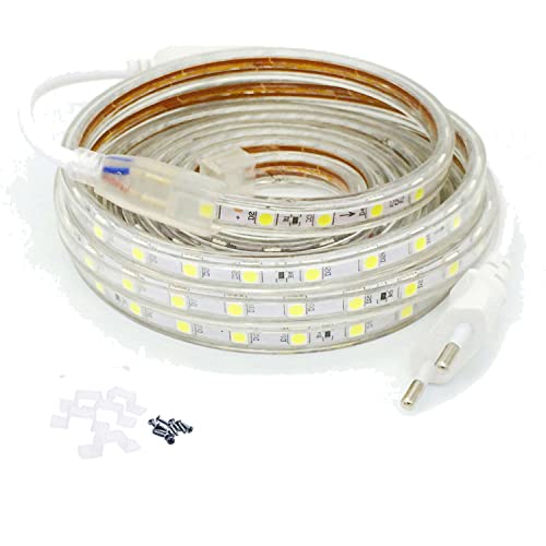 FOLGEMIR 10m Kalt Weiß LED Band, 220V 230V Lichtleiste, 60 Leds/m Strip, IP65 Lichtschlauch, milde Hintergrundbeleuchtung von FOLGEMIR