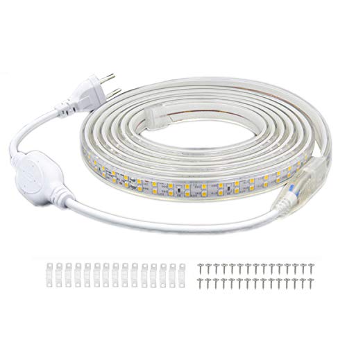 FOLGEMIR 10m LED Band Kalt Weiß, 2835 SMD 180 Leds/m Streifen, 220V 230V Strip, sehr helle Beleuchtung, IP65 wasserdicht für Garten Party Hochzeit Deko von FOLGEMIR