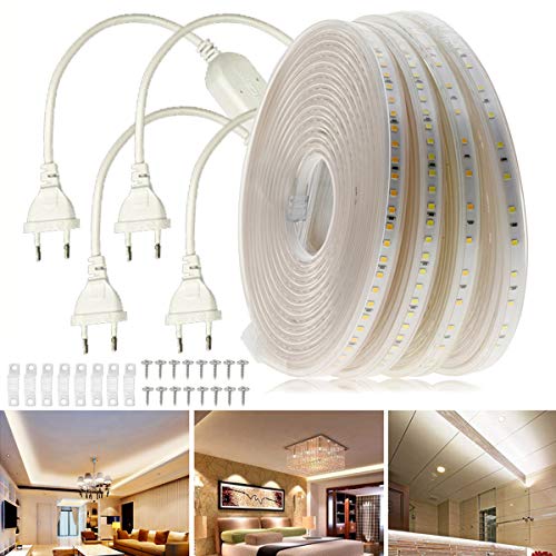 FOLGEMIR 10m Kalt Weiß LED Band ohne Leitungsdraht, 2835 SMD 120 Leds/m Strip, 220V 230V sehr helle Beleuchtung, IP65 wasserdicht Lichtschlauch von FOLGEMIR