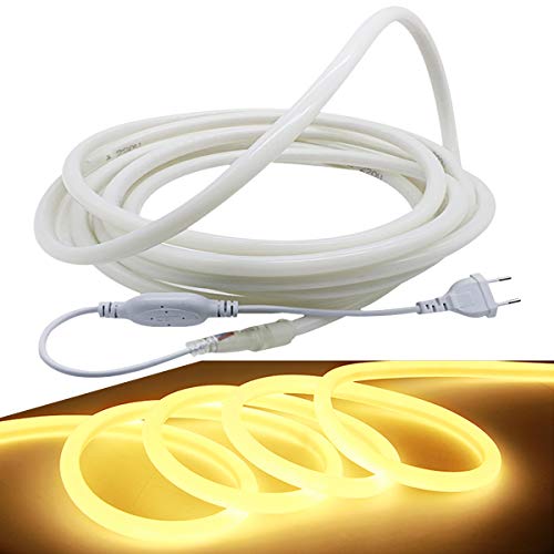 FOLGEMIR 10m Neon Seil Strip Rund, 360° Lumineszenz Warmweiß, LED flexibler Streifen ohne Lichtpunkte, 220V helle 2835 LED Band, IP65 wasserdicht für Garten Party Hochzeit Deko von FOLGEMIR