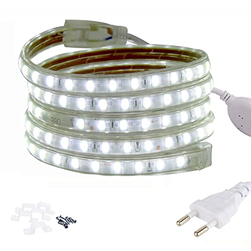 FOLGEMIR 12m Kalt Weiß LED Band, 220V 230V Lichtleiste, 5050 SMD 60 Leds/m Strip, IP65 Lichtschlauch, helle Hintergrundbeleuchtung von FOLGEMIR