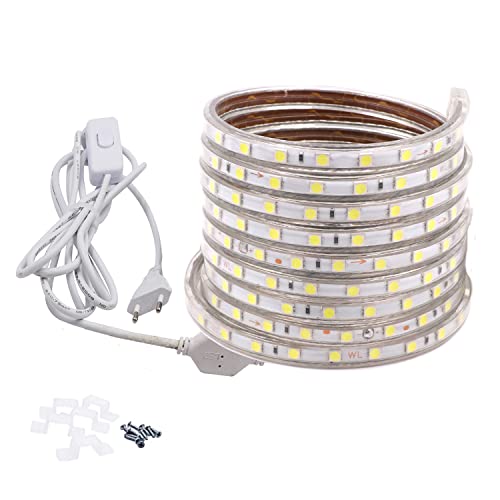 FOLGEMIR 12m Kalt Weiß LED Band mit Schalter, 220V 230V Lichtleiste, 60 Leds/m Strip, IP65 Lichtschlauch, milde Hintergrundbeleuchtung von FOLGEMIR