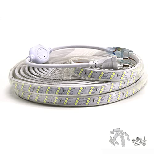 FOLGEMIR 12m LED Band – Kalt Weiß, 3 schiefe Reihen 2835 SMD 180 Leds/m Strip, ganz helle Beleuchtung - ca. 900 LM pro Meter, 220V 230V Streifen, IP65 wasserdicht von FOLGEMIR