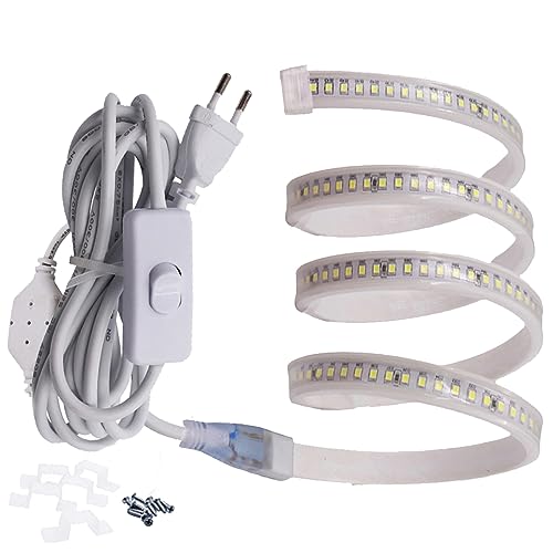 FOLGEMIR 15m Warmweiß LED Band mit Schalter, 2835 SMD 144 Leds/m Lichtleiste, 220V 230V Strip, sehr helle Beleuchtung – ca. 900 LM pro Meter, IP65 wasserdicht von FOLGEMIR