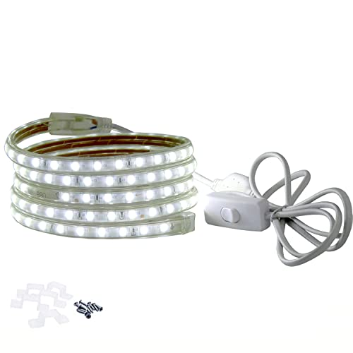 FOLGEMIR 1m Kalt Weiß LED Band mit Schalter, 220V 230V Lichtleiste, 5050 SMD 60 Leds/m Strip, IP65 Lichtschlauch, helle Hintergrundbeleuchtung von FOLGEMIR