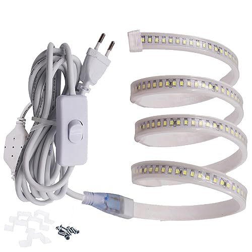 FOLGEMIR 1m Warmweiß LED Band mit Schalter, 2835 SMD 144 Leds/m Lichtleiste, 220V 230V Strip, sehr helle Beleuchtung, IP65 wasserdicht von FOLGEMIR