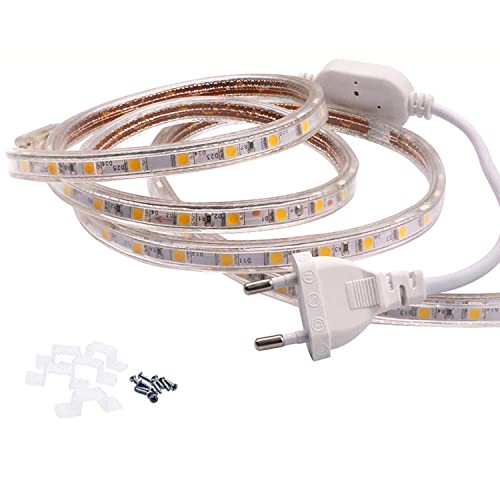 FOLGEMIR 1m Warmweiß LED Band, 220V 230V Lichtleiste, 60 Leds/m Strip, IP65 Lichtschlauch, milde Hintergrundbeleuchtung von FOLGEMIR