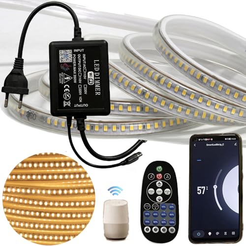 FOLGEMIR 1m super helles LED Band - Warmweiß, 3038 SMD 144 Leds/m Strip, ca. 1100 LM pro Meter, 220V 230V Streifen, Wasserdicht Lichtschlauch, geeignet für Bauprojekt & Kommerzielle Nutzung von FOLGEMIR