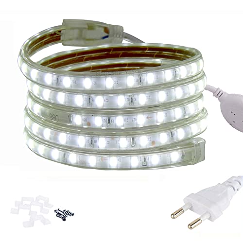 FOLGEMIR 20m Kalt Weiß LED Band, 220V 230V Lichtleiste, 5050 SMD 60 Leds/m Strip, IP65 Lichtschlauch, helle Hintergrundbeleuchtung von FOLGEMIR