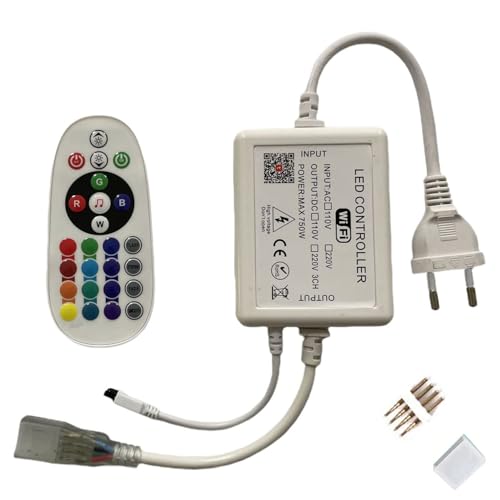 FOLGEMIR 220V WIFI Netzteil Trafo, max 750W für 5050 RGB LED Band mit IR Fernbedienung, Musik/Mikrofon/Timer Schalter, Kompatibel mit Tuya APP (OHNE Beleuchtung) von FOLGEMIR