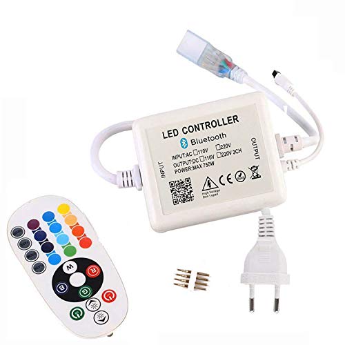 FOLGEMIR 230V Bluetooth Netzteil Trafo für 5050 RGB LED Band mit 24 Tasten IR Fernbedienung, Musik/Mikrofon/Timer Schalter (OHNE Beleuchtung) von FOLGEMIR