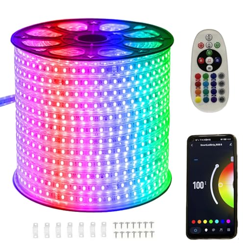 25m WIFI kontrolliert RGB LED Streifen, Dimmbare Lichterkette mit 220V Trafo & IR Fernbedienung, 5050 SMD 60 LEDs/m, Wasserdicht IP65, APP Tuya von FOLGEMIR