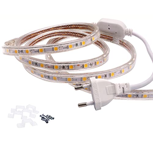FOLGEMIR 25m Warmweiß LED Band, 220V 230V Lichtleiste, 60 Leds/m Strip, IP65 Lichtschlauch, milde Hintergrundbeleuchtung von FOLGEMIR