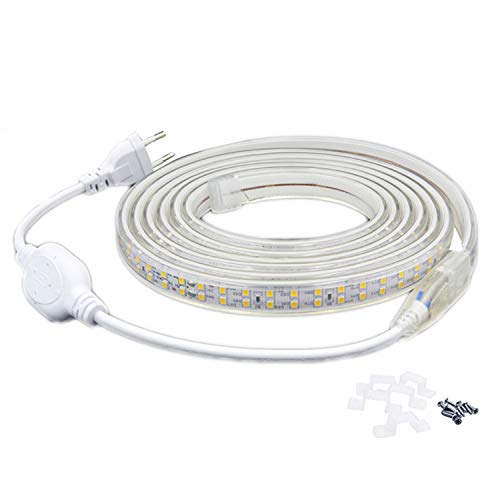 FOLGEMIR 2m LED Band – Kalt Weiß, 2835 SMD 180 Leds/m Streifen, 220V 230V helle Beleuchtung, IP65 wasserdicht (Kalt Weiß, 2m) von FOLGEMIR