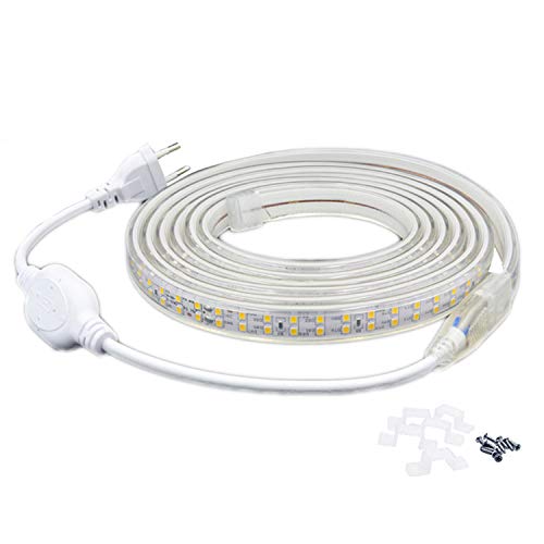 FOLGEMIR 2m LED Band Kalt Weiß, 2835 SMD 180 Leds/m Streifen, 220V 230V Strip, sehr helle Beleuchtung, IP65 wasserdicht für Garten Party Hochzeit Deko von FOLGEMIR