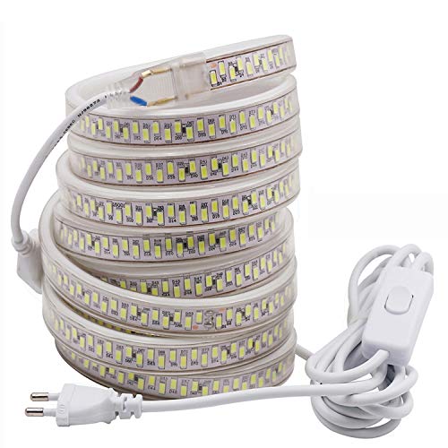 FOLGEMIR 2m LED Band mit Schalter - Warmweiß, 220V 230V LED Strip, 5630 SMD 180 Leds/m Streifen, sehr helle Beleuchtung, IP65 wasserdicht von FOLGEMIR