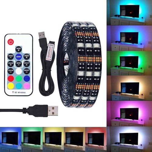 FOLGEMIR 3 Meter RGB LED Streifen dimmbar, TV LED Hintergrundbeleuchtung, 5050 RGB Strip für HDTV USB TV Beleuchtung mit 17 Tasten RF Fernbedienung, wasserdicht IP65 von FOLGEMIR