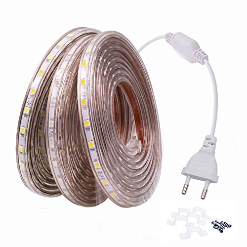 FOLGEMIR 4m LED Streifen Kalt Weiß, 220V 230V Lichtleiste, 60 Leds/m, IP65 wasserdicht (Kalt Weiß, 4m) von FOLGEMIR