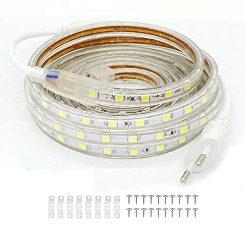 FOLGEMIR 50m Kalt Weiß LED Band, 220V 230V Lichtleiste, 60 Leds/m Strip, IP65 Lichtschlauch, milde Hintergrundbeleuchtung von FOLGEMIR