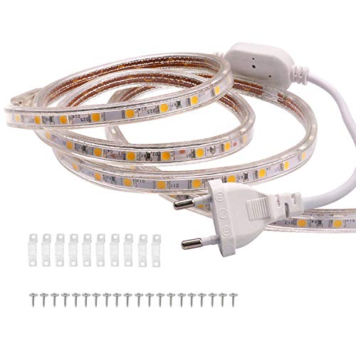 FOLGEMIR 50m Warmweiß LED Band, 220V 230V Lichtleiste, 60 Leds/m Strip, IP65 Lichtschlauch, milde Hintergrundbeleuchtung von FOLGEMIR