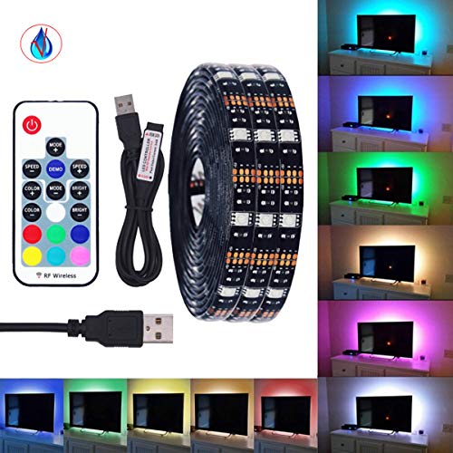 FOLGEMIR 5 Meter RGB LED Streifen dimmbar, TV LED Hintergrundbeleuchtung, 5050 RGB Strip für HDTV USB TV Beleuchtung mit 17 Tasten RF Fernbedienung, wasserdicht IP65 von FOLGEMIR