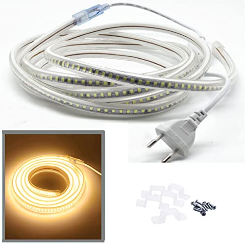 FOLGEMIR 7m Warmweiß LED Band, 2835 SMD 144 Leds/m Lichtleiste, 220V 230V Strip, sehr helle Beleuchtung - ca. 900 LM pro Meter, IP65 wasserdicht von FOLGEMIR