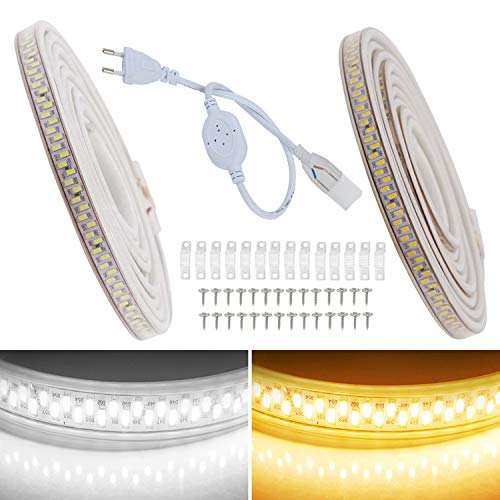 FOLGEMIR 8m LED Band Warmweiß, 5630 SMD 180 Leds/m Streifen, 220V 230V LED Strip, sehr helle Beleuchtung, IP65 wasserdicht von FOLGEMIR