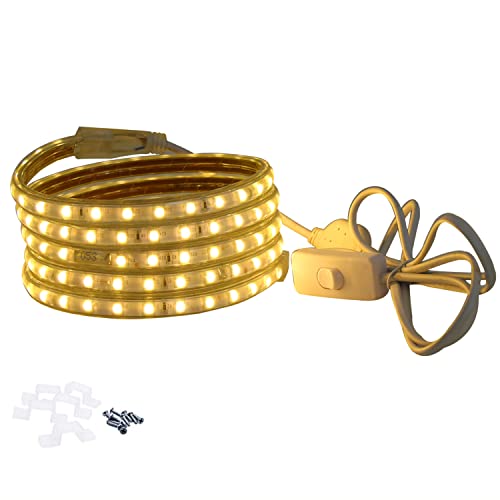 FOLGEMIR 8m Warmweiß LED Band mit Schalter, 220V 230V Lichtleiste, 5050 SMD 60 Leds/m Strip, IP65 Lichtschlauch, helle Hintergrundbeleuchtung von FOLGEMIR