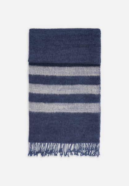 FOLKDAYS Decke aus Yak-Wolle & Baumwolle mit Streifen // Blau-Beige von FOLKDAYS