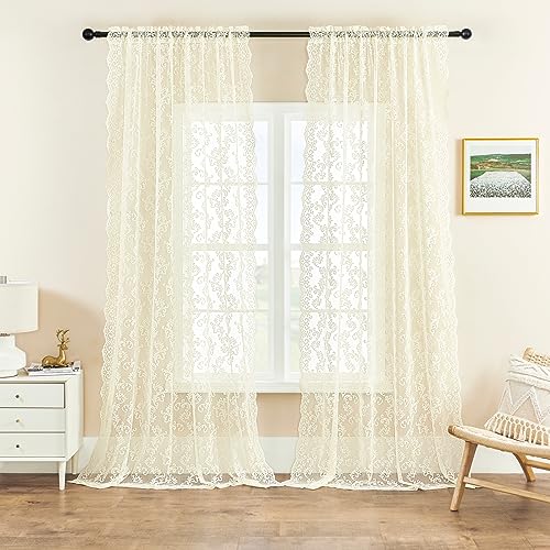 FOLKSIDE Spitzenvorhänge, 2 Stück, viktorianisches Paisleymuster, durchscheinend, für Wohnzimmer, Schlafzimmer, Tunnelzug, Lichtfilterung, Fensterschutz, 132 x 203 cm, creme-/elfenbeinfarben FOLKSIDE Spitzenvorhänge, 2 Stück, viktorianisches Paisleymuster, durchscheinend, für Wohnzimmer, Schlafzimmer, Tunnelzug, Lichtfilterung, Fensterschutz, 132 x 203 cm, creme-/elfenbeinfarben von FOLKSIDE