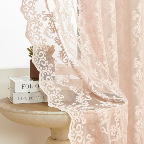 FOLKSIDE Spitzenvorhänge,2 Stück, Vintage-Stil, französisches Blumenmuster, durchscheinend, für Wohnzimmer, Schlafzimmer, Paisleymuster, Tunnelzug, Lichtfilterung, 132 x 213 cm, zartrosa FOLKSIDE Spitzenvorhänge,2 Stück, Vintage-Stil, französisches Blumenmuster, durchscheinend, für Wohnzimmer, Schlafzimmer, Paisleymuster, Tunnelzug, Lichtfilterung, 132 x 213 cm, zartrosa von FOLKSIDE