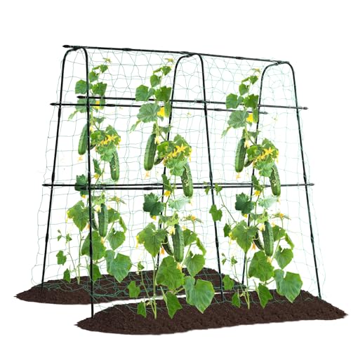 FOLLOOK Gartengurken Rankhilfe für Kletterpflanzen Outdoor, 1.5M Hoch Erbsentunnel Bogen U-Form Pflanzenstütze Tomate Traube Gemüse Kürbis Rankgitter für Hochbeet, Schwarz von FOLLOOK