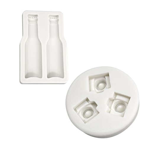 2 Stück Bierflasche Kamera Silikonform Fondant Kuchenform DIY Backwerkzeug Zur Herstellung Von Schokolade Süßigkeiten Seife Bierflasche Kamera Silikonform von FOLODA