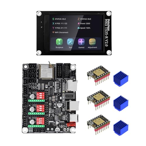 FOLODA Graviermaschine DLC32 32Bit GRBL Offline Steuerplatine Und TS35 LCD Monitor TMC2209 Motortreiber Kühlkörper Kit DLC32 V2.1 32Bit Controllerplatine ESP32 WEOOM 32U Modul DLC32 V2.1 Maschine von FOLODA