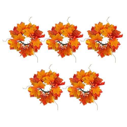 FOLODA Herbstliche Kunstblatt Kerzenkränze Packung 5 Teelichthaltern Ringen Halloween Partys Tischdekorationen von FOLODA