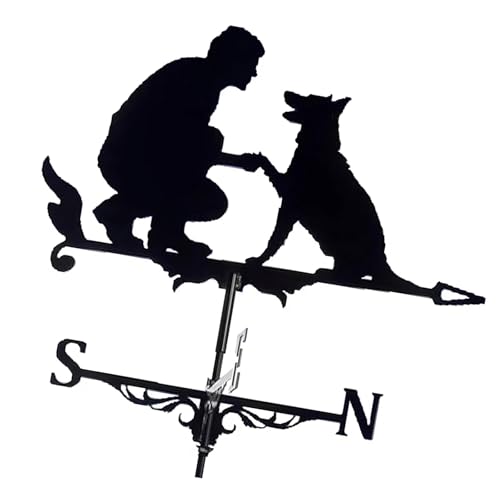 FOLODA Metallwetter Schaufel Ornamente Für Gärtendächer Man Und Hund Designs Eisenkonstruktion Winde Richtungs Indikatoren Retro Styles Wetter Vane von FOLODA
