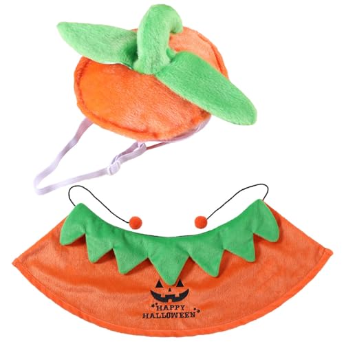 FOLODA Haustierkürbishut Mit Umhang Set Für Halloween Boshafte Party Doppel Seite Design Mit Verstellbarem Nackengurt Windschutz Weihnachtskatze Hund von FOLODA
