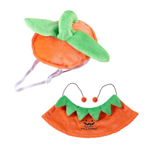 FOLODA Haustierkürbishut Mit Umhang Set Für Halloween Boshafte Party Doppel Seite Design Mit Verstellbarem Nackengurt Windschutz Weihnachtskatze Hund von FOLODA