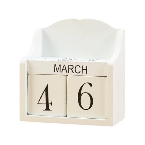 Holzblock Permanenter Kalender Einstellbar Für Datum Month Display Fotografie Requisiten Desktop Orament Home Office Dekors Europäischer Pastoralholzkalender von FOLODA