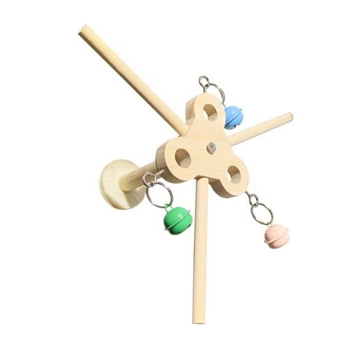FOLODA Safe Kaute Hölzerne Rotierende Windmühlen Vogelspielzeug Farbenfrohe Rotierende Glockendekoration Ermutigt Papageien Spielen Und Erkundung Vogelwindmühle Mit Glocken von FOLODA